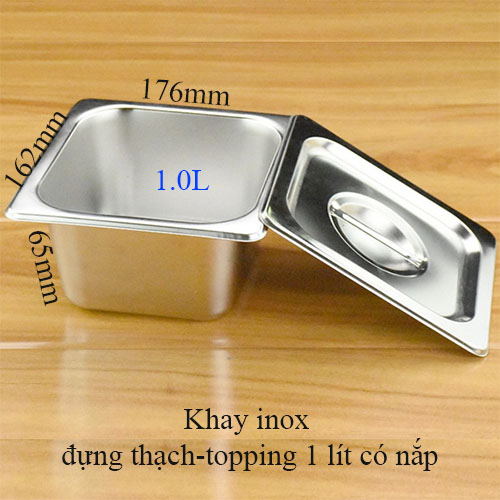 Khay inox, khay đựng thạch topping GN 1/6x65 có nắp