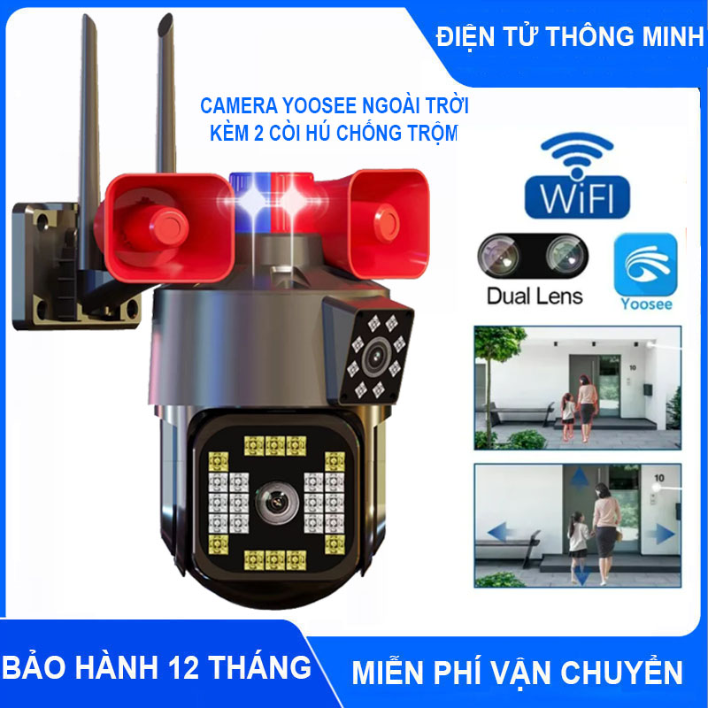 Camera IP Wifi YOOSEE Có Còi Hú Báo Động 5.0Mpx Full HD Camera Yoosee 2 Mắt Ngoài Trời Xoay 360 Độ Bảo Hành 12 Tháng Xem Ban Đêm Có Màu