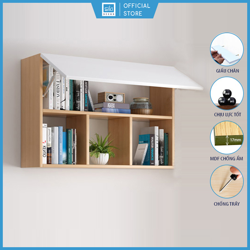 Tủ Sách Văn Phòng Treo Tường 3 Ngăn Có Cánh SIB DECOR (Không gồm đồ trang trí trên kệ)