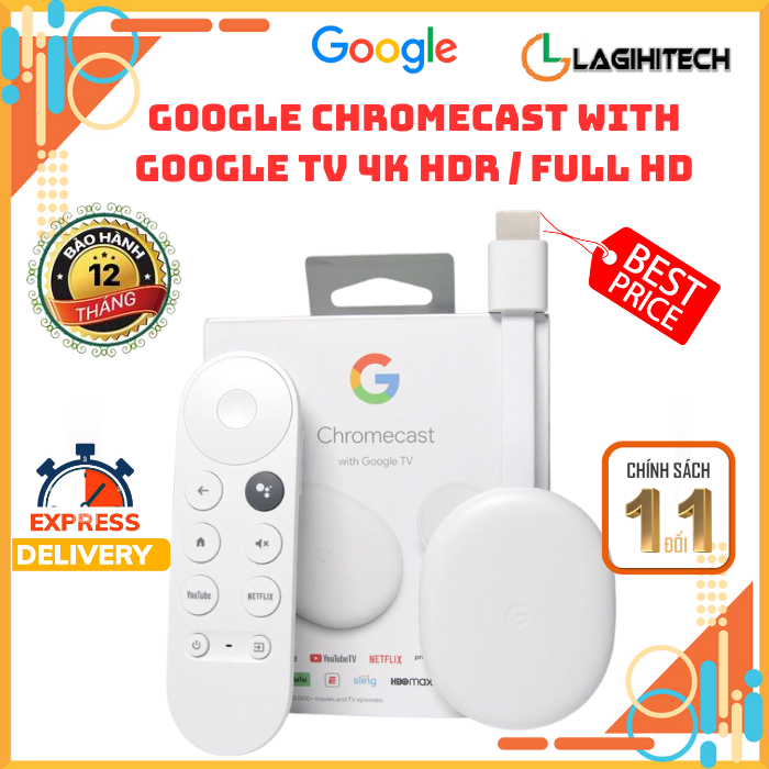 *Giá Hủy Diệt* Thiết bị điều khiển thông minh Google Chromecast with Google TV 4K HDR / Full HD - Hàng Chính Hãng Bảo Hành 12 tháng