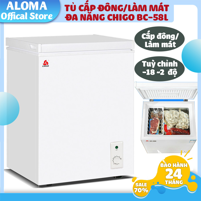 Tủ đông tuỳ chỉnh nhiệt độ 58 lít CHIGO BC-58A bảo quản thực phẩm - nước giải khát - gà vịt nguyên con- đồ khô - đồ đông lạnh cho gia đình - nhà hàng - khách sạn - người ở trọ
