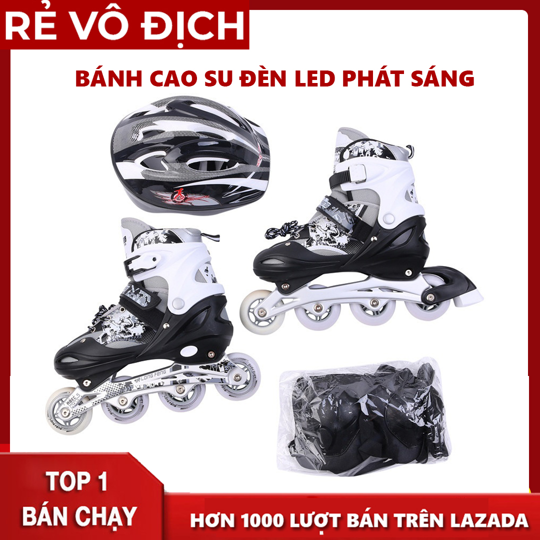 Bộ giày patin Longfeng - Meadin trẻ em và người lớn đầy đủ bảo hộ chân tay và mũ chính hãng tặng kèm hộp vàn bộ ốc vít đủ