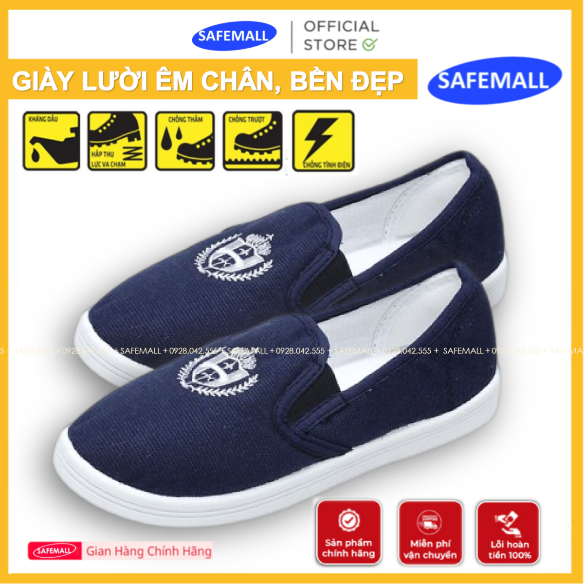  Giày Vải Lười Bảo Hộ Lao Động Giày Thể Thao Giày Vải Không Dây Nam Nữ Dùng Cho Nhà Máy Xí Nghiệp - Chính Hãng SafeMall Safety Mart Official 