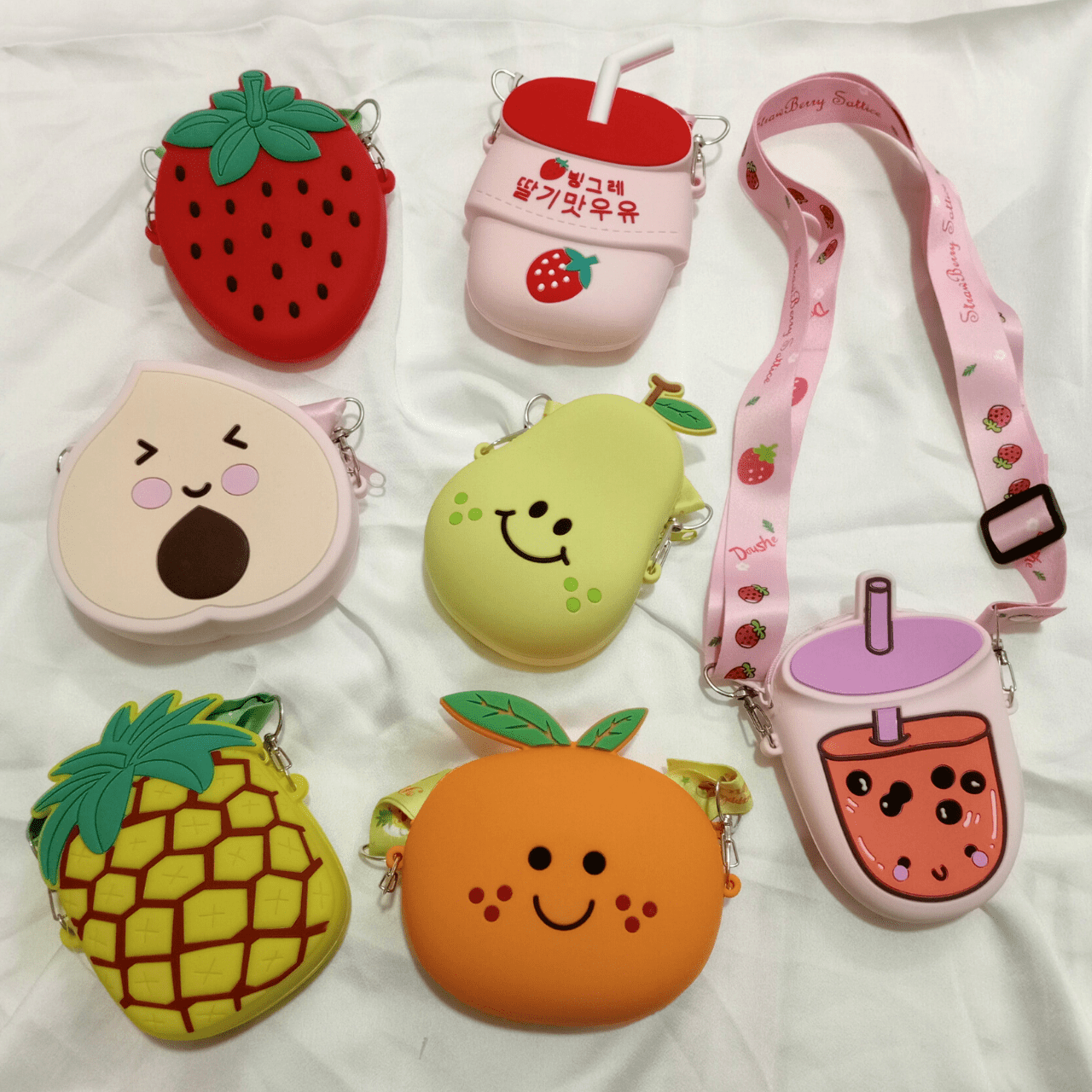 Túi Đeo Chéo Silicon Mini Cho Bé Hình Hoa Quả Và Trà Sữa Cực Cute