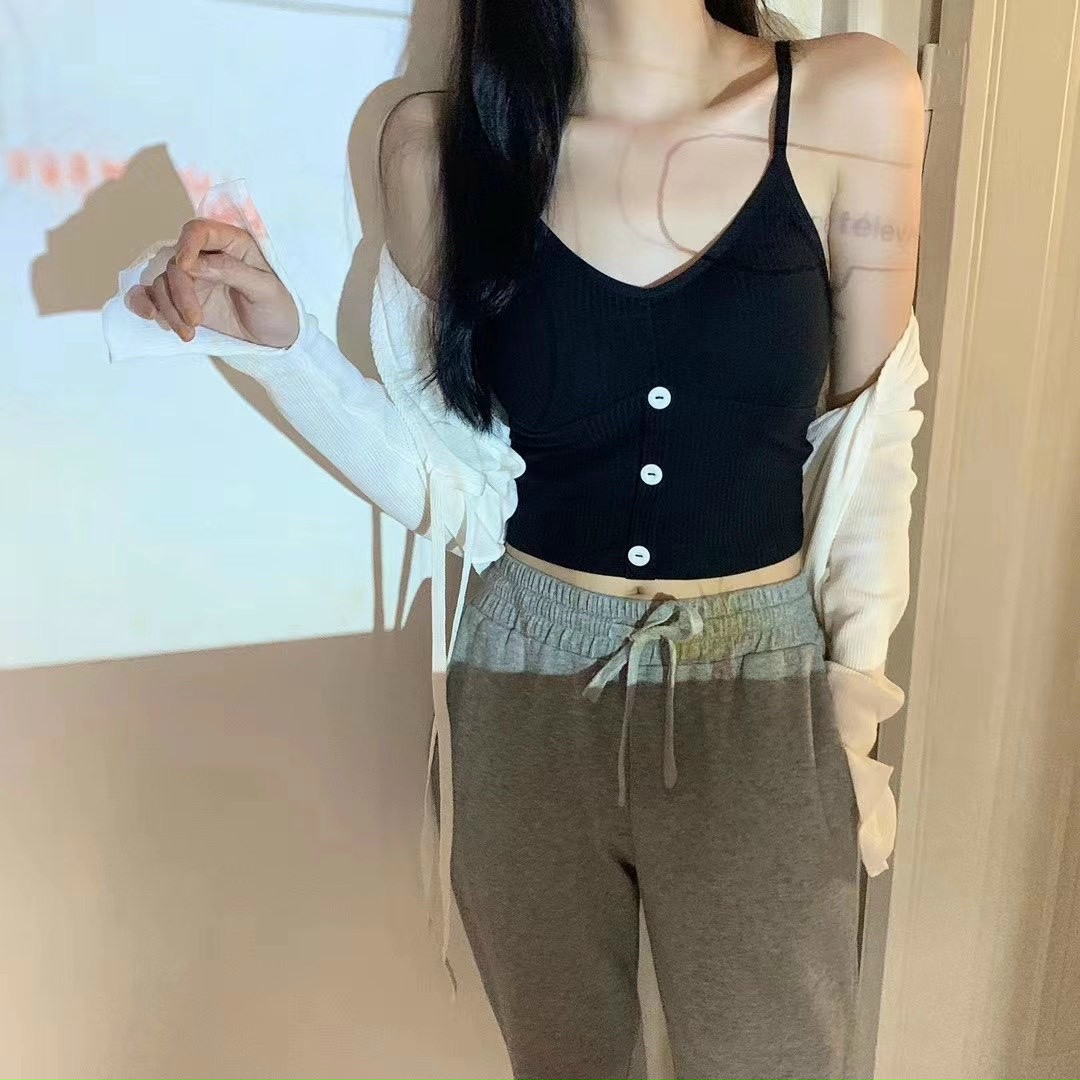 Áo bra croptop hai dây len tăm 3 khuy - phukienteen