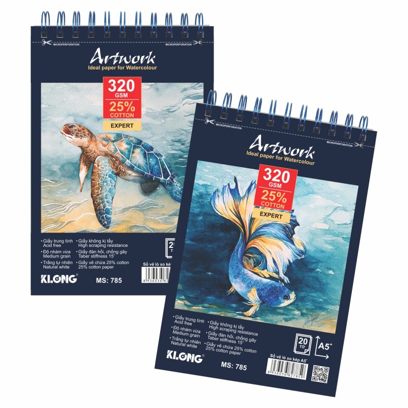 [HCM]SỔ VẼ / GIẤY VẼ MÀU NƯỚC KLONG ARTWORK A5+ / A4+ (320GSM - 25% COTTON)