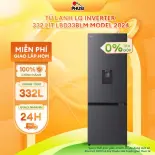 Tủ lạnh LG Inverter 332 lít LBD33BLM  - [HCM] [Trả Góp] - Ngăn lấy nước ngoài tiện lợi, không cần mở cửa nhiều lần tránh thất thoát hơi lạnh - [HỖ TRỢ GIAO TỈNH]