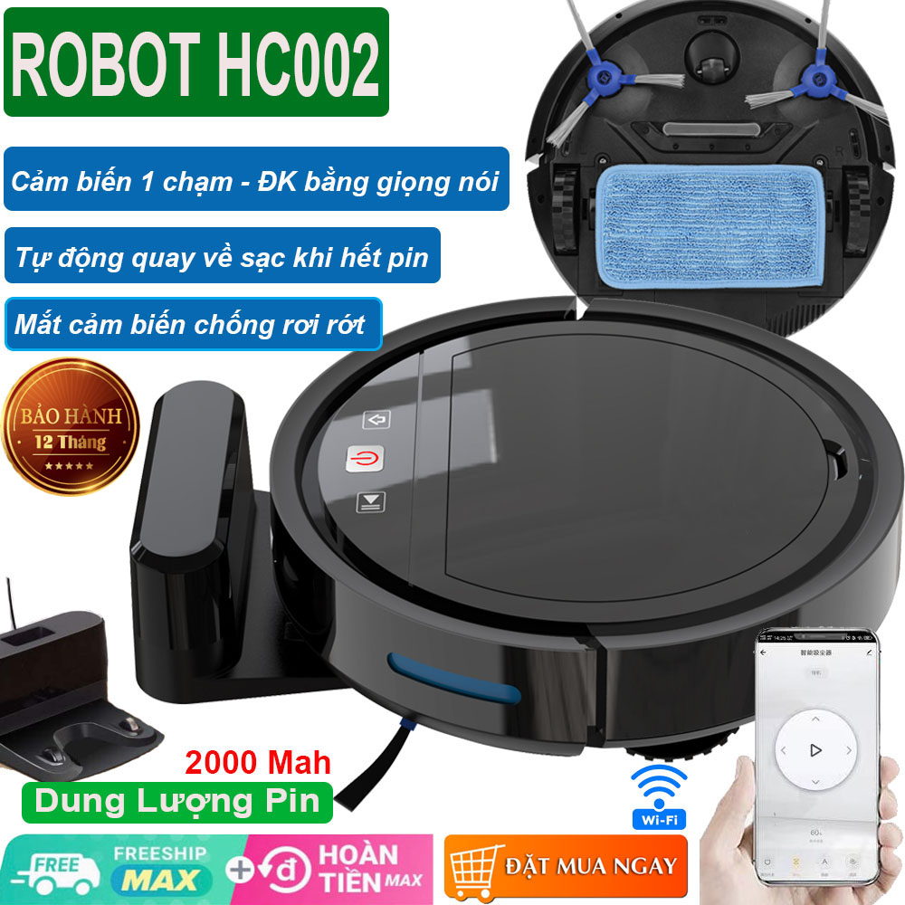 [ MIỄN PHÍ VẬN CHUYỂN ]ROBOT HÚT BỤI LAU NHÀT HÔNG MINH - TỰ SẠC HC002 Điều Khiển Bằng Giọng Nói, App. ROBOT TỰ SẠC -ĐI THEO SƠ ĐỒ -CHỐNG RƠI-HÚT  KHỎE [ BẢO HÀNH 12 THÁNG ]