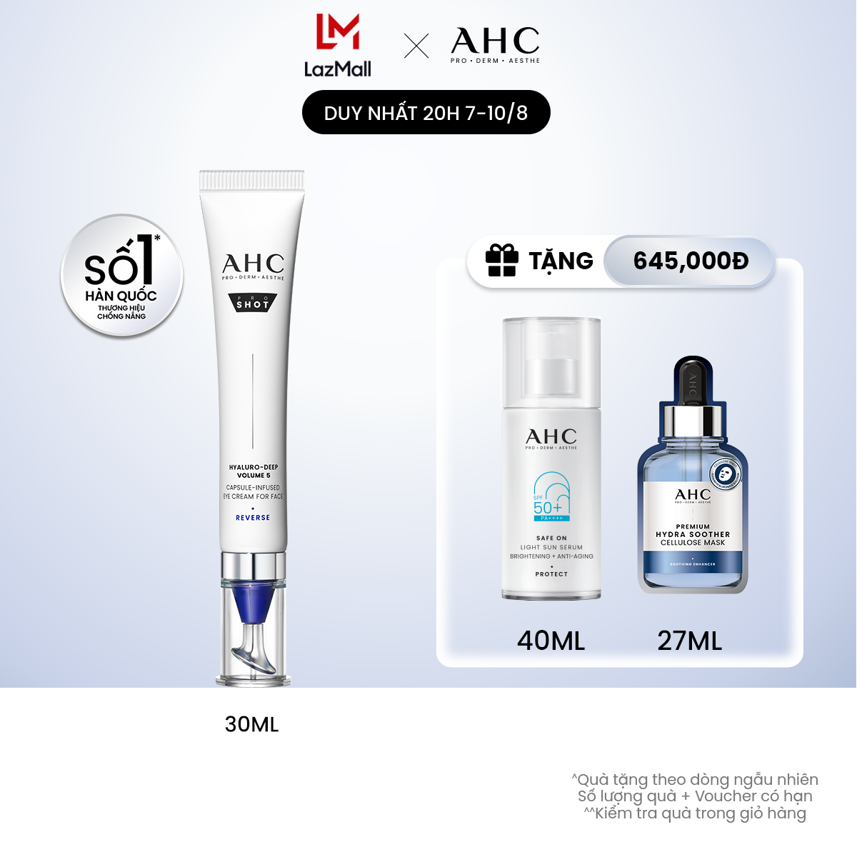 Kem mắt cho mặt cấp ẩm căng bóng mờ nếp nhăn PROSHOT HYALURO-DEEP VOLUME 5 AHC 4 30ML