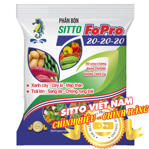 Phân bón lá NPK hòa tan Sitto FoPro 20-20-20+TE gói 100g
