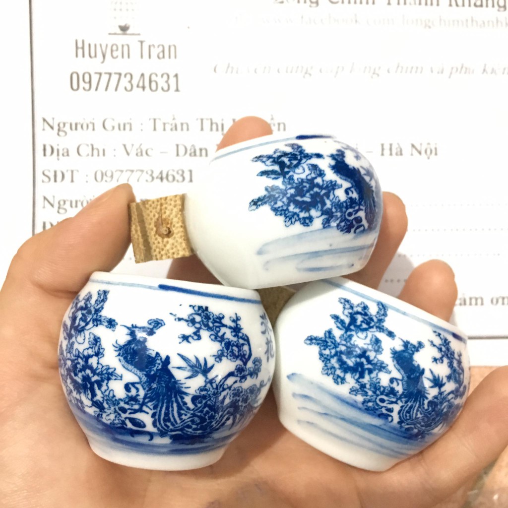 Cóng chào mào chòe chất liệu gốm sứ cao cấp họa tiết siêu đẹp tai tre già đục triện đủ bộ 3 chiếc Phụ Kiện Kabosa
