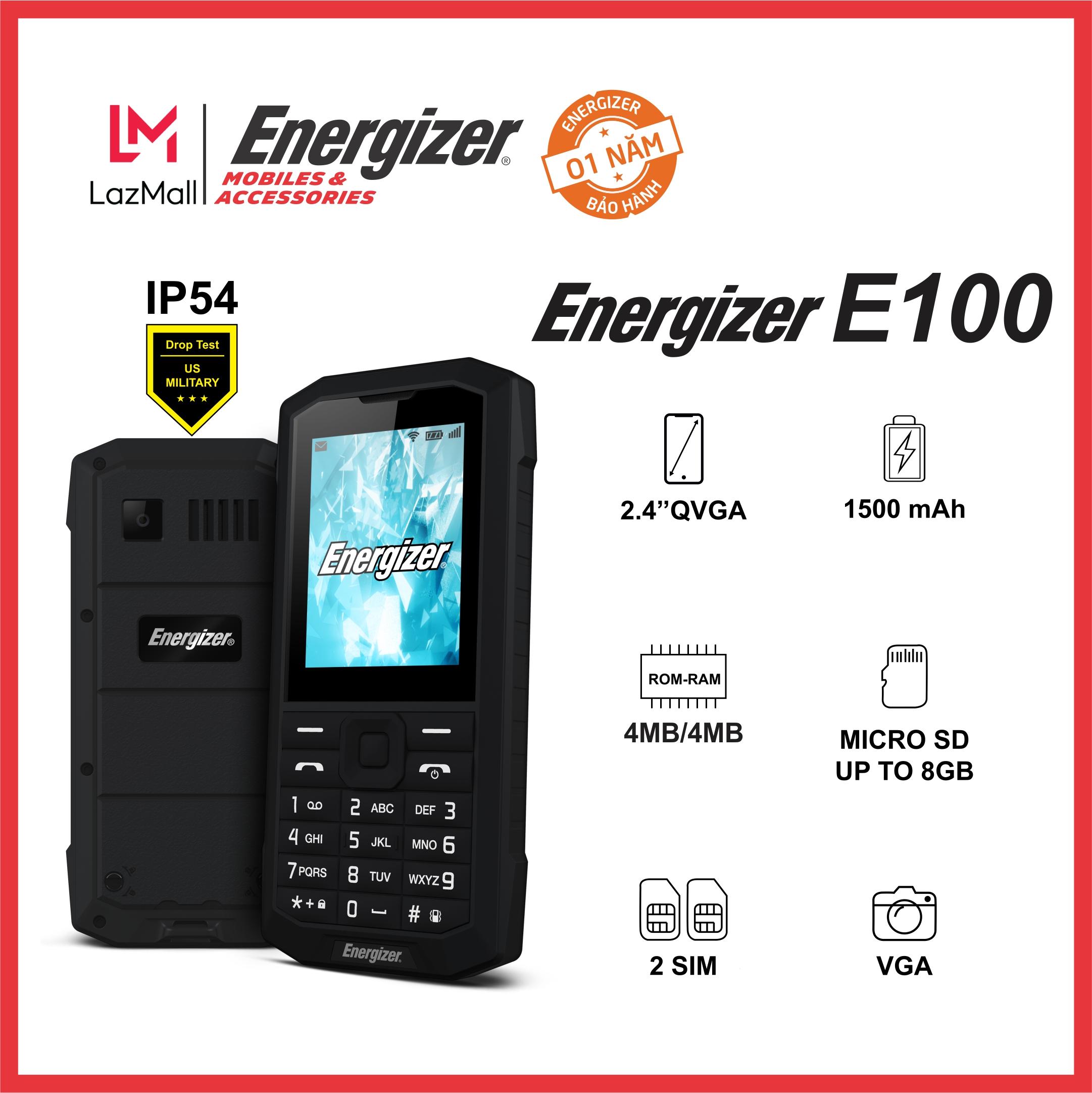 Điện thoại Energizer E100 (2 Sim) kháng nước, chống bụi IP54. Màn hình 2.4 inch - Hàng chính hãng. Bảo hành 12 Tháng