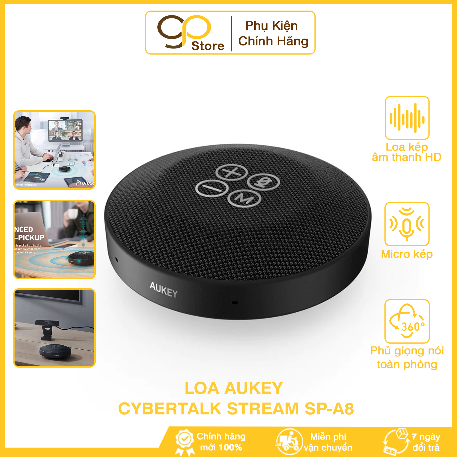 Loa bluetooth aukey sp-a8 stream cybertalk, loa hội nghị âm thanh nổi 360 độ chính hãng | bảo hành 12 tháng