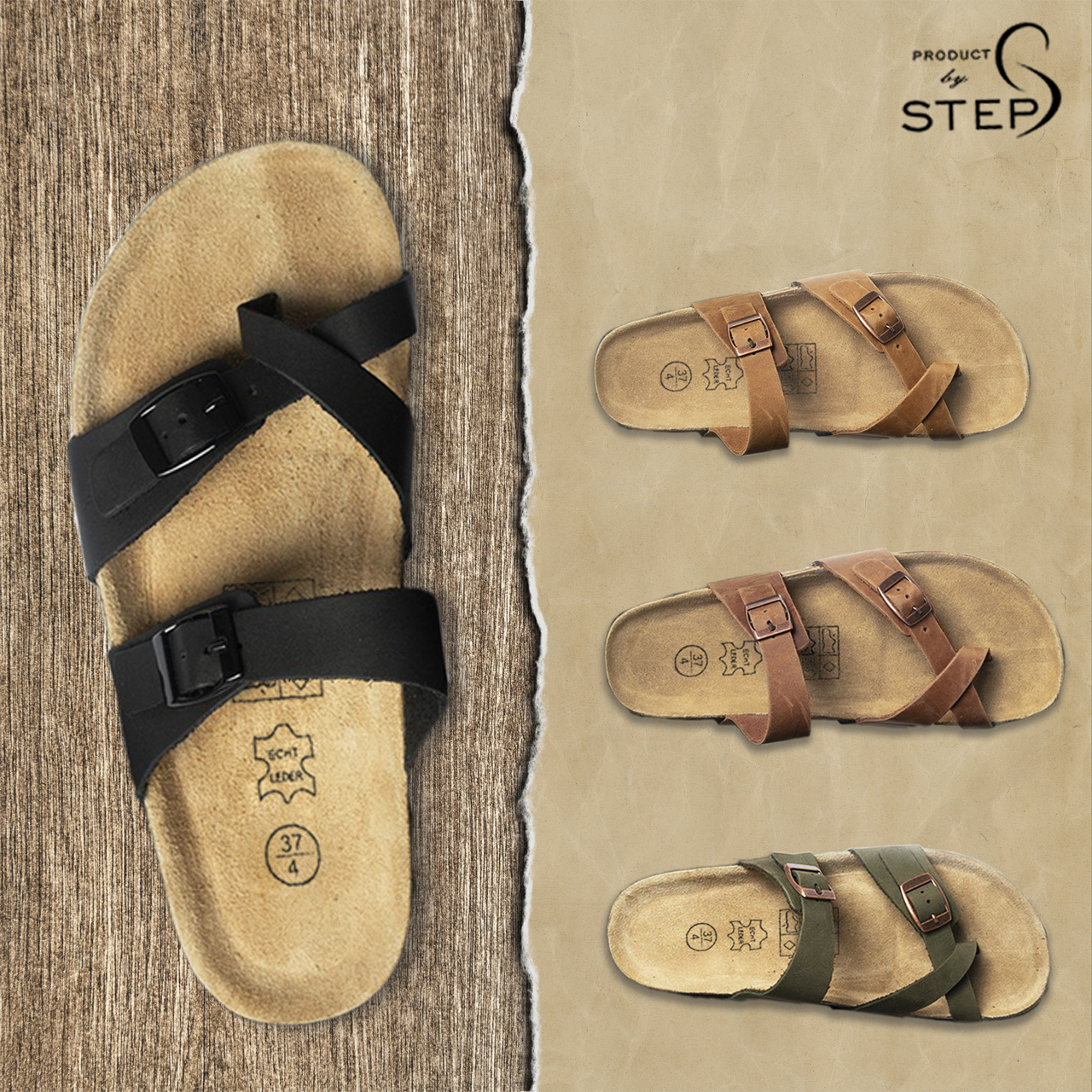 [HCM]Dép đế bần Unisex quai da bò thật 100% xỏ ngón (size 35-44)