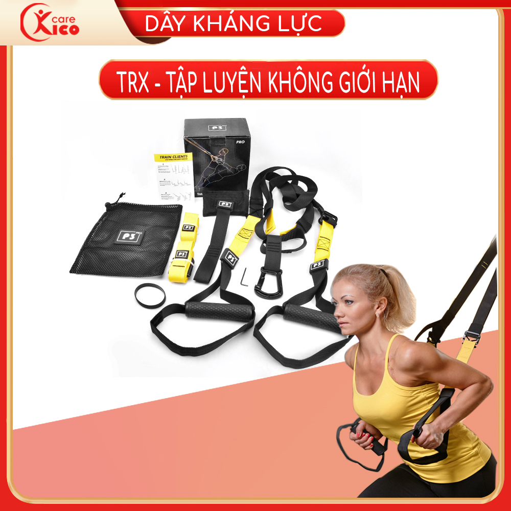 Bộ dây trx p3 pro 1 và pro 3 kicocare, dây treo kháng lực đa năng tập gym, thể dục tại nhà - dtreo02