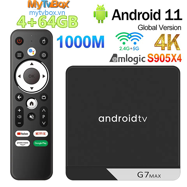 Tv box g7 max android tv 11 ram 4g + 64g lan 1000m điều khiển bằng giọng nói