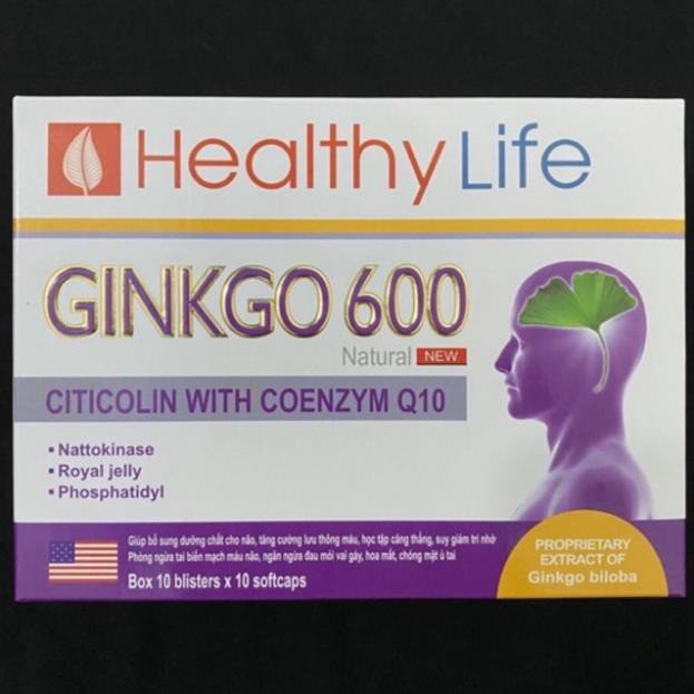 Viên Uống Bổ Não Healthy Life Ginkgo 600- Giúp Tăng Cường Tuần Hoàn Máu Não, Giảm Huyết Khối, Giảm Nguy Cơ Tai Biến,Cải Thiện Chứng Mất Ngủ, Hỗ Trợ Tinh Thần Sảng Khoái Khi Thức Giấc