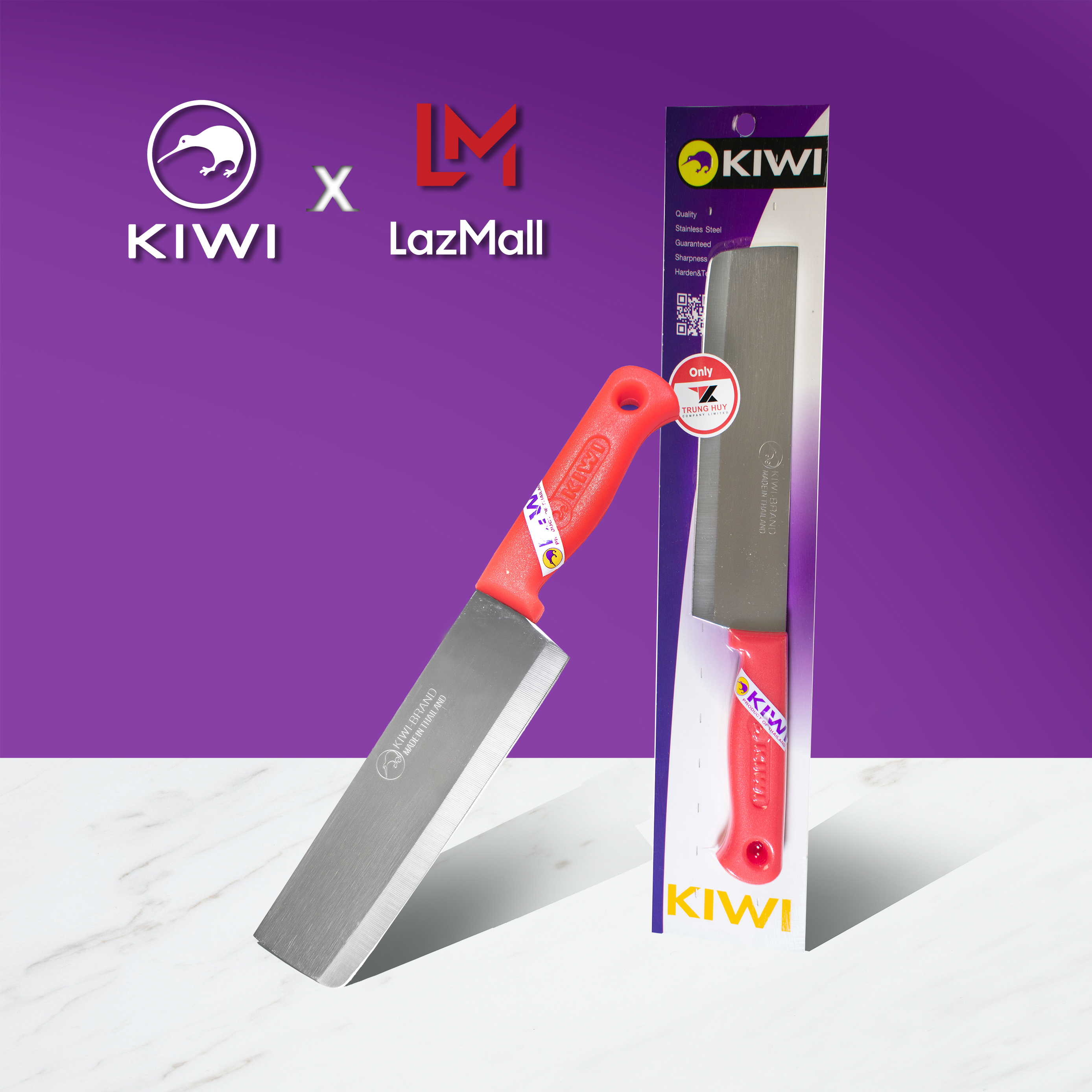 Dao nhà bếp 7" mũi vuông cán nhựa đỏ kiwi thai lan - r172p
