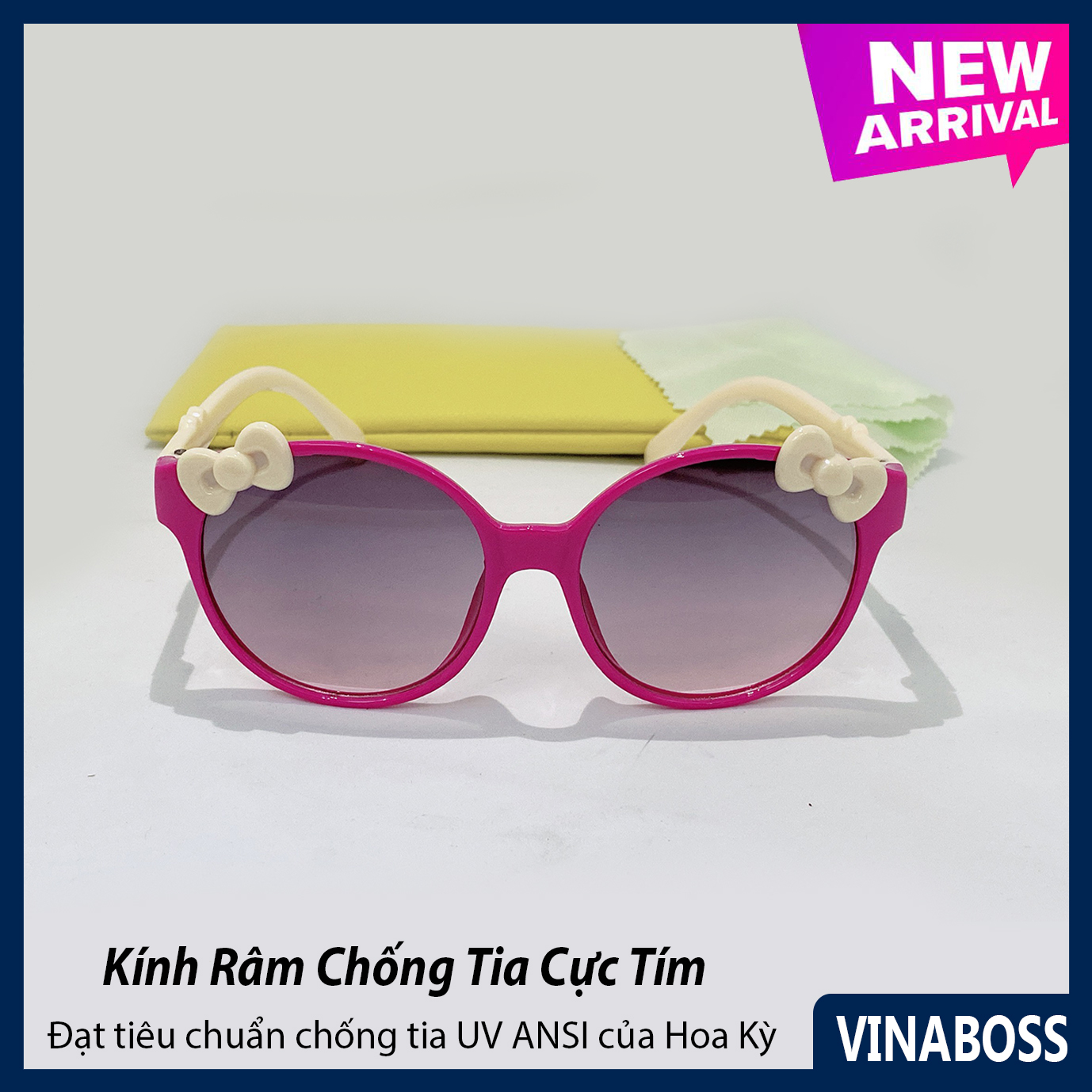 Kính mát cao cấp chống tia UV dành cho bé gái siêu dễ thương VN6177 - Kính râm thời trang cho trẻ từ 1 tới 6 tuổi - Tặng kèm túi đựng + Khăn lau