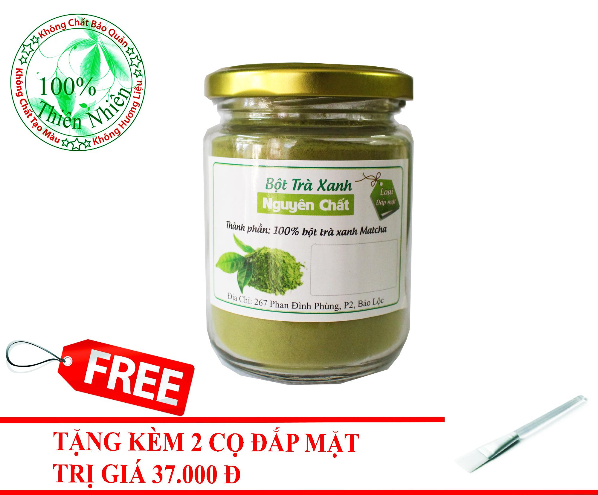 Bột Trà Xanh Nguyên Chất Đắp Mặt Trị Mụn 100g - Tặng kèm 2 cọ đắp mặt