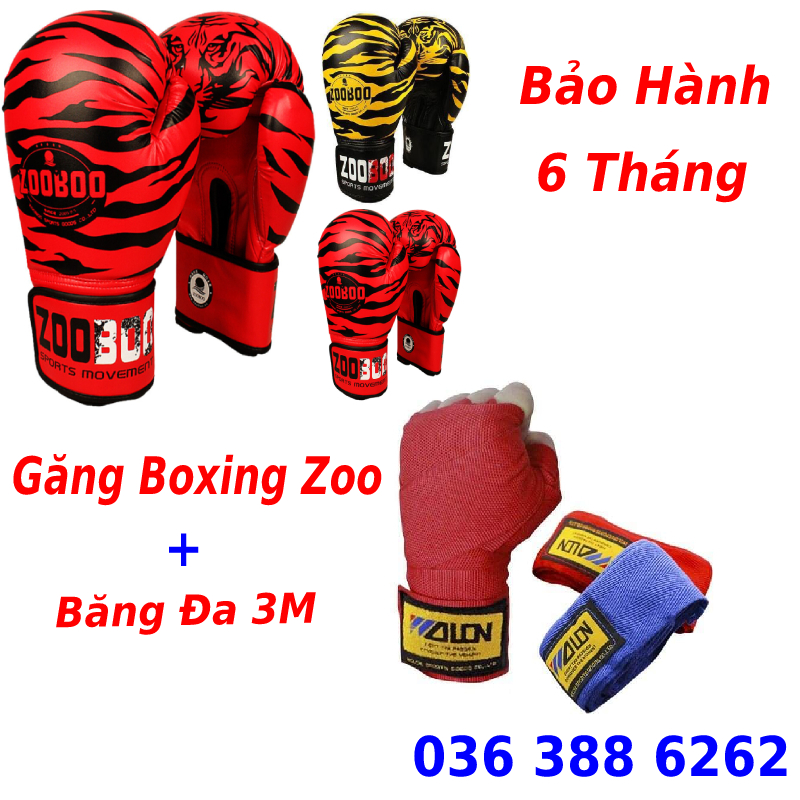Găng tay đấm bốc | Găng tay boxing | Combo Bao găng tay đấm bốc boxing Zooboo + băng đa cuốn tay - Bảo hành 6 tháng