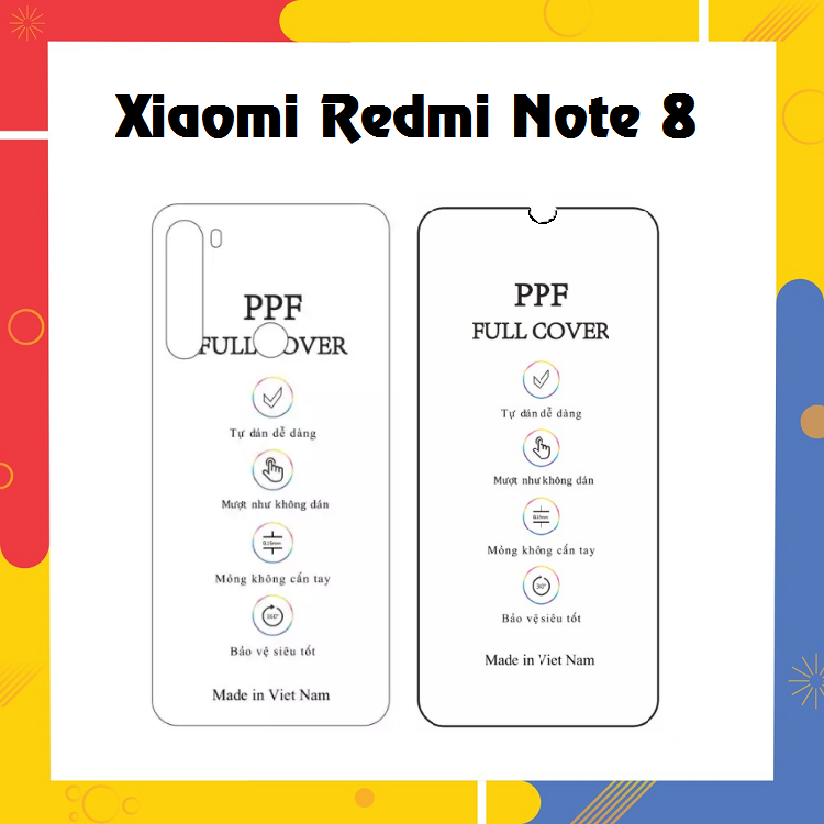 Dán dẻo PPF Redmi Note 8 Mặt trước và Mặt Sau trong suốt