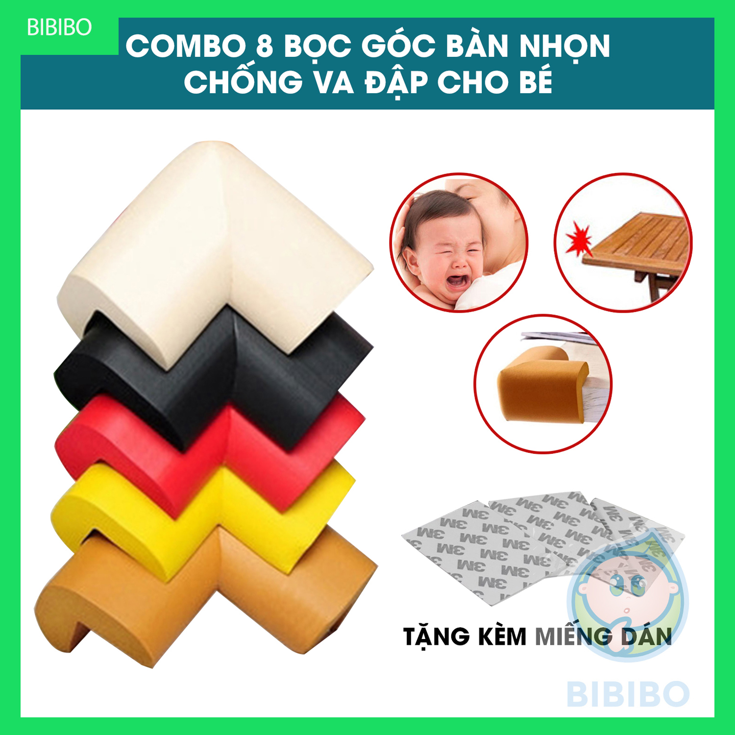 Bịt góc bàn BP11 Combo 4 miếng cao su non mềm mại, an toàn cho bé, nhiều màu sắc thời trang, bọc cạnh bàn lỗi 1 đổi 1 - Shop BIBIBO