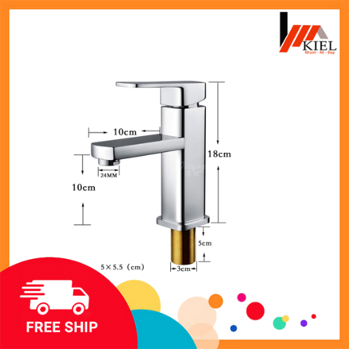 Vòi lavabo vuông nóng lạnh inox 304 mạ crom bảo hành 3 năm