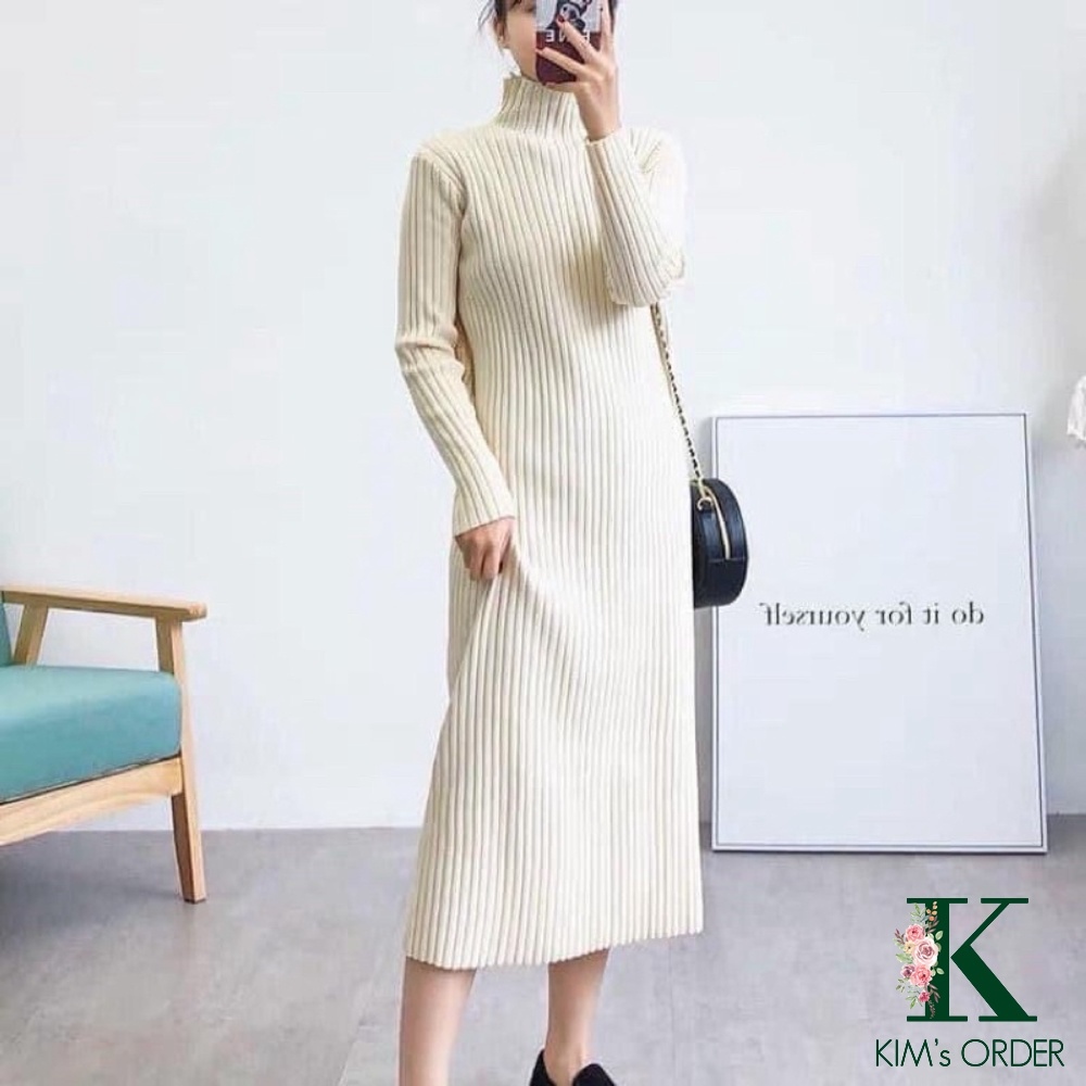Mã A535 Giá 750K: váy len dệt kim cổ cao dáng suông dài mùa thu đông ấm áp  ChamCham Shop