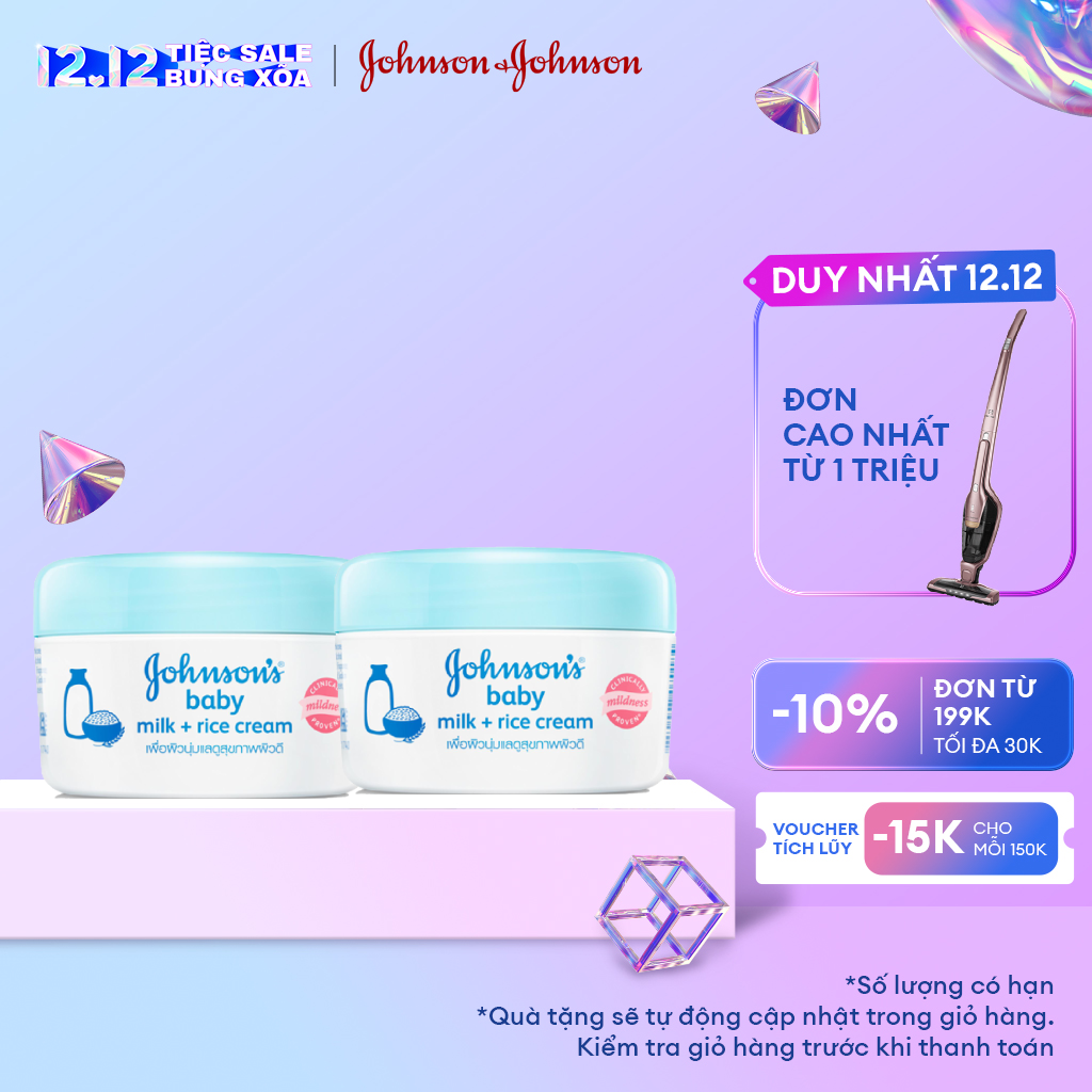 Combo 2 kem dưỡng da chứa sữa & gạo johnson's baby 50g