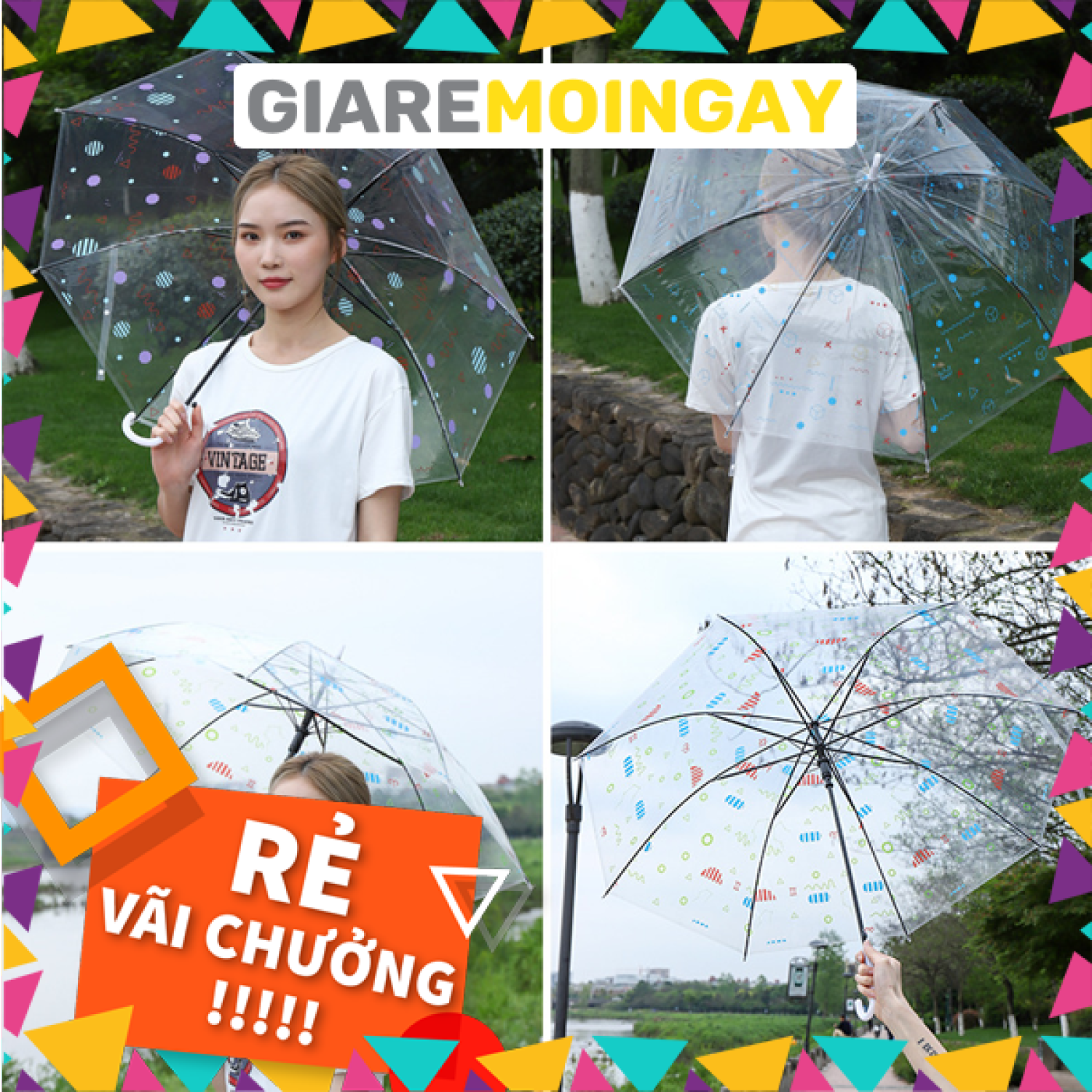 Dù che mưa màu đen và trong suốt giá rẻ che mưa trong veo Giaremoingay6868