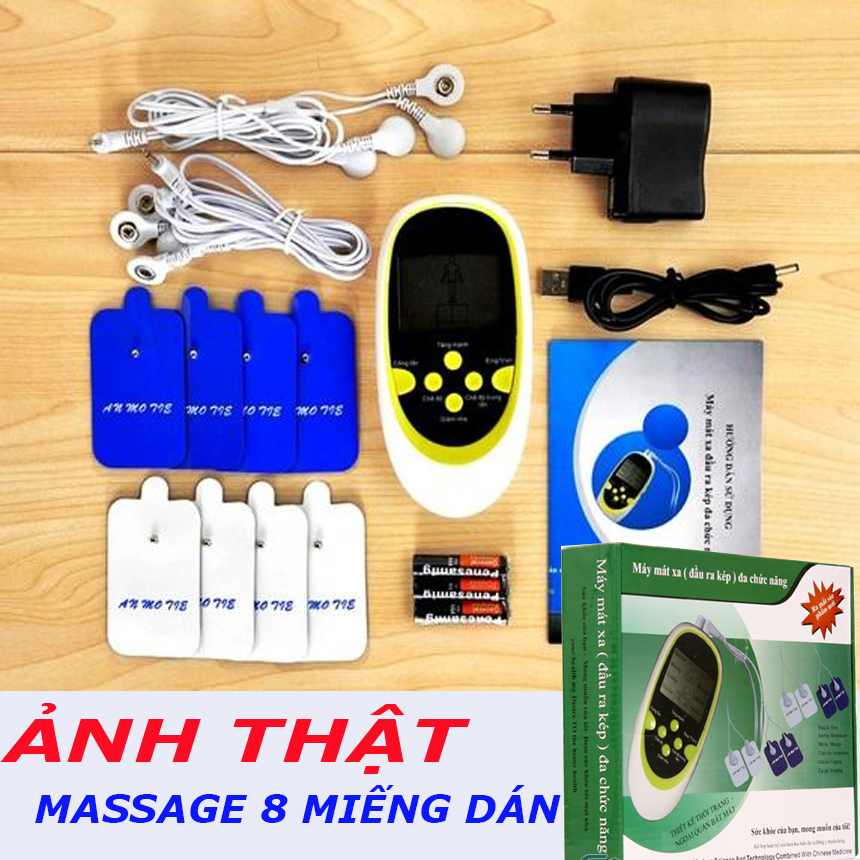Massage Trị Liệu 8 Miếng Dán, MÁY MASSAGE TRỊ LIỆU CHÂM CỨU, XOA BÓP, Máy massage 8 chế độ.