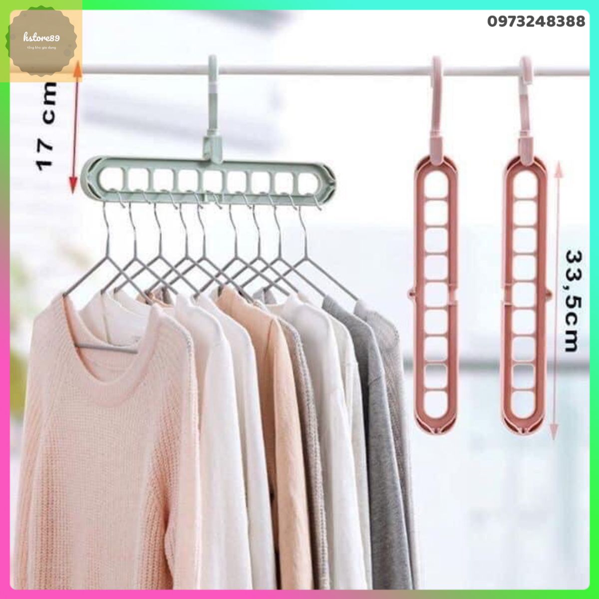 [sét 4 cái] móc treo quần áo đa năng 9 lỗ hstore89 h16 , móc treo quần áo bằng nhựa cao cấp loại 1 rất thông minh tiện lợi