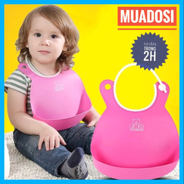 Yếm Ăn Dặm Silicon Có Máng Đeo Cổ Mãu Mới Cho Bé