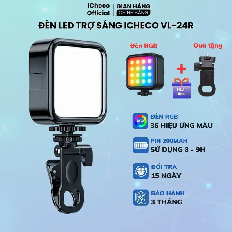 Đèn LED trợ sáng quay video, chụp ảnh, livestream, làm phim, Vlog mini iCheco VL24R