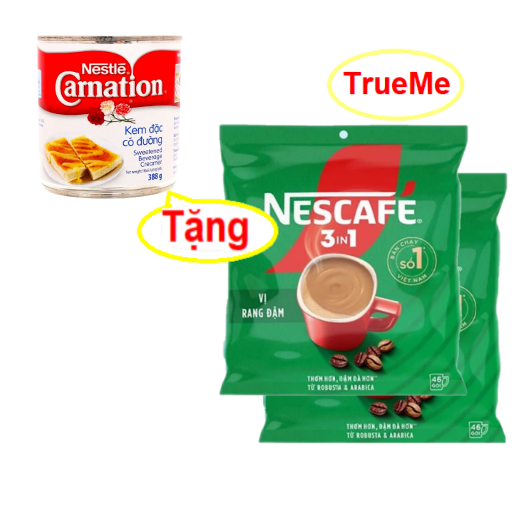   Tặng Lon Sữa Đặc  Bộ x2 túi Nescafe Túi Xanh  46gói x 16g túi - Ca phe rang xay hoa tan - cafe sữa đá - nescafe do - ca phe sua da  - ca phe 3in1 - café 3in1 - ca phe hoa tan - café pha san - nesxanh46 