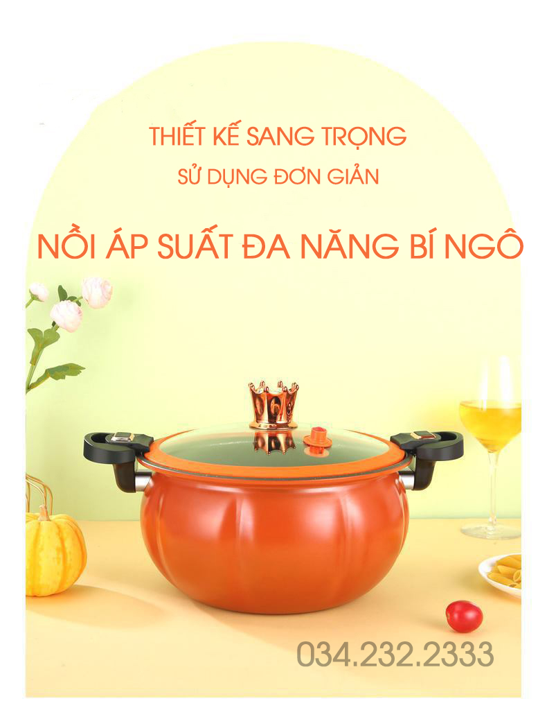 Nồi áp suất bí ngô đa năng - nồi áp suất bí ngô chống dính 8l thông minh - nồi hầm 4in1 hầm gà, cháo, nồi chiên, xào nấu đa năng