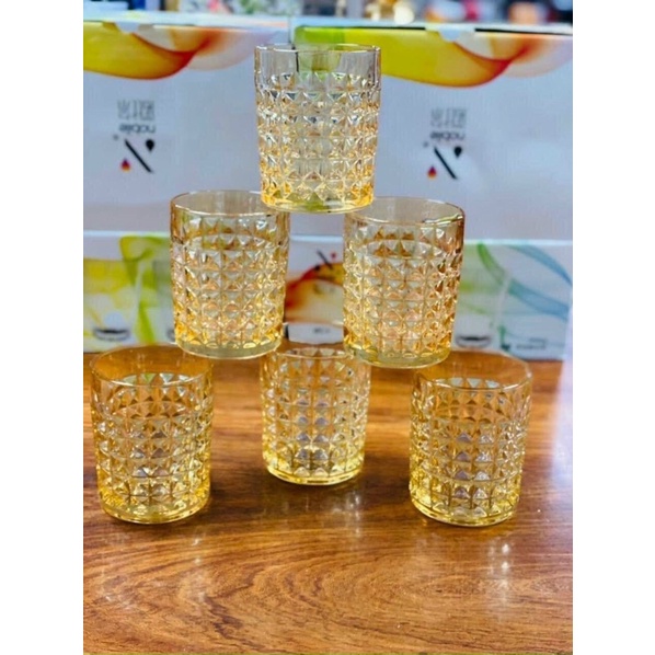 Bộ 6 cốc thuỷ tinh kim cương siêu sang 2 màu lựa chọn