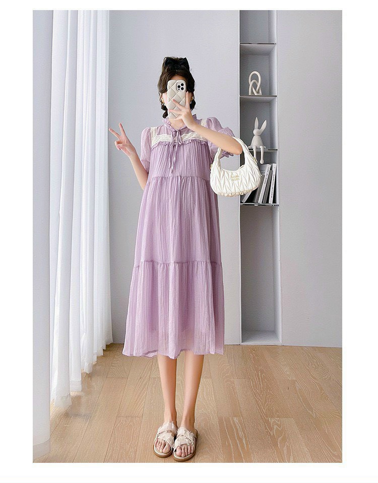 Đầm bầu váy bầu mùa hè thắt nơ, tơ thô 2 lớp - v43