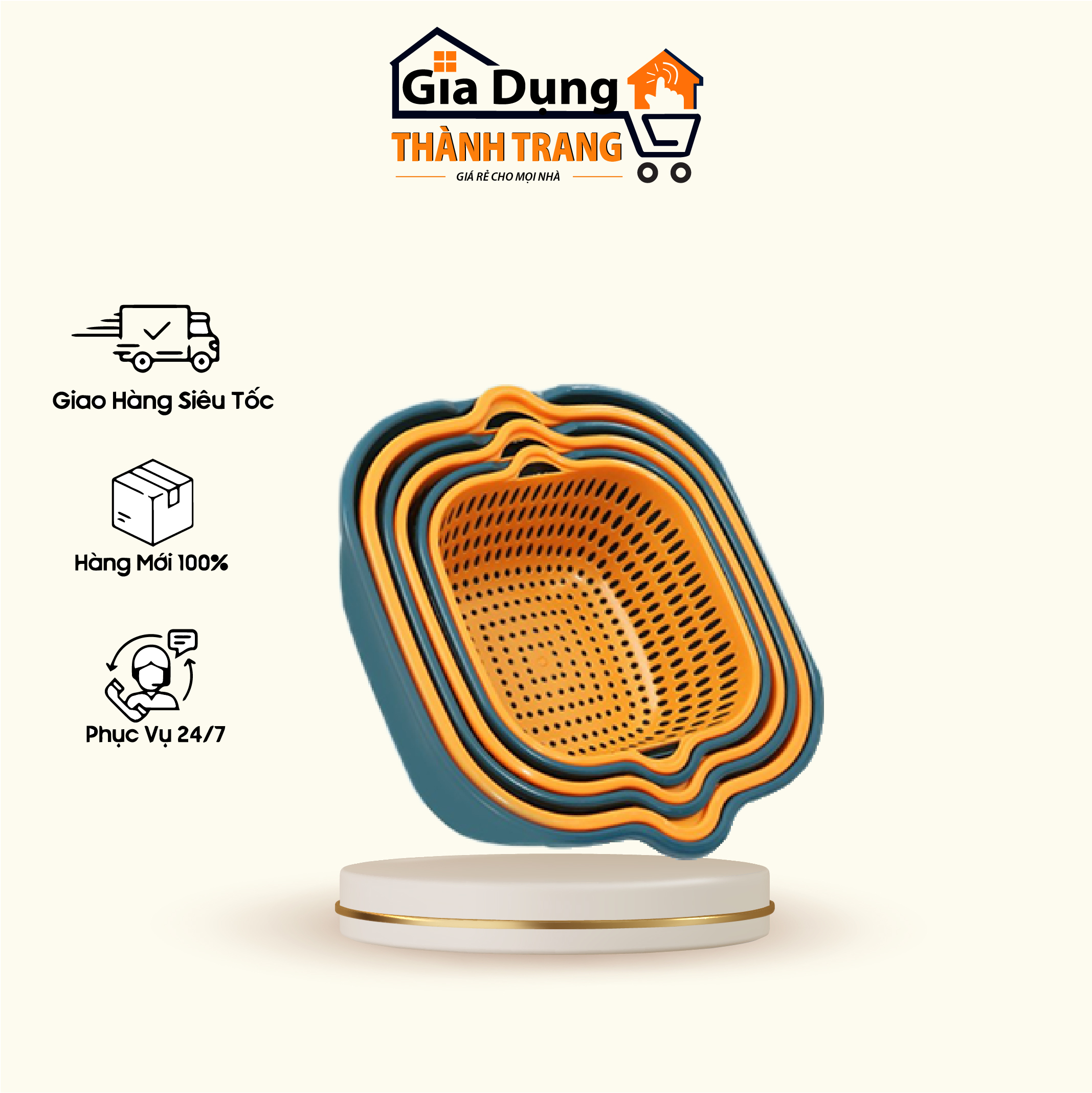Combo rổ 6 món rổ nhựa 3 rổ và 3 chậu ráo nước cao cấp tiện lợi