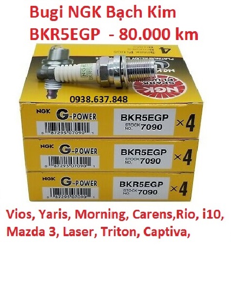 [HCM](BKR5EGP) Bugi NGK bạch kim cho Vios Yaris Morning CarensRio i10 Mazda 3 Laser Triton Captiva Matiz