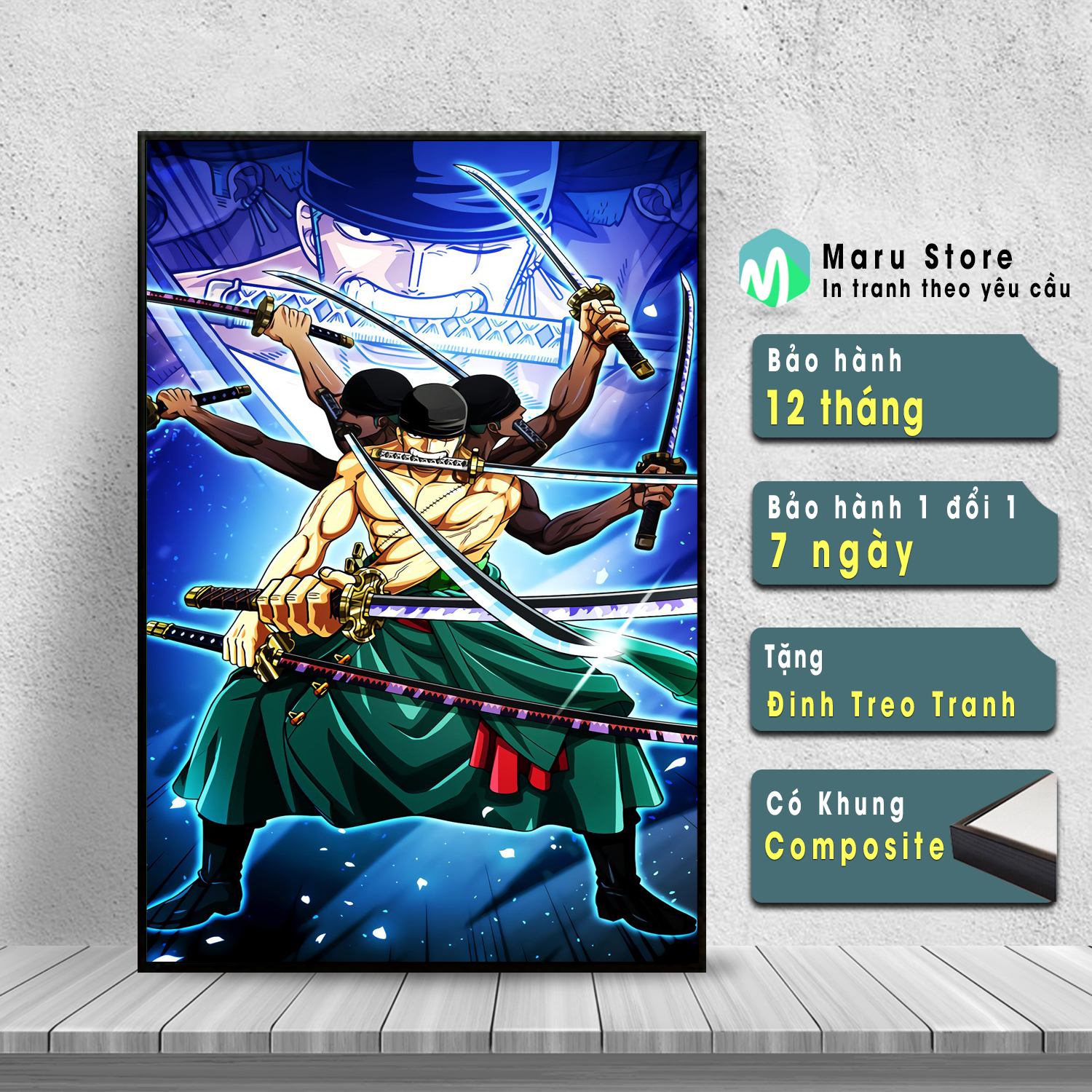 Tranh Zoro Tranh Canvas One Piece Tranh Treo Tường Có Khung Composite