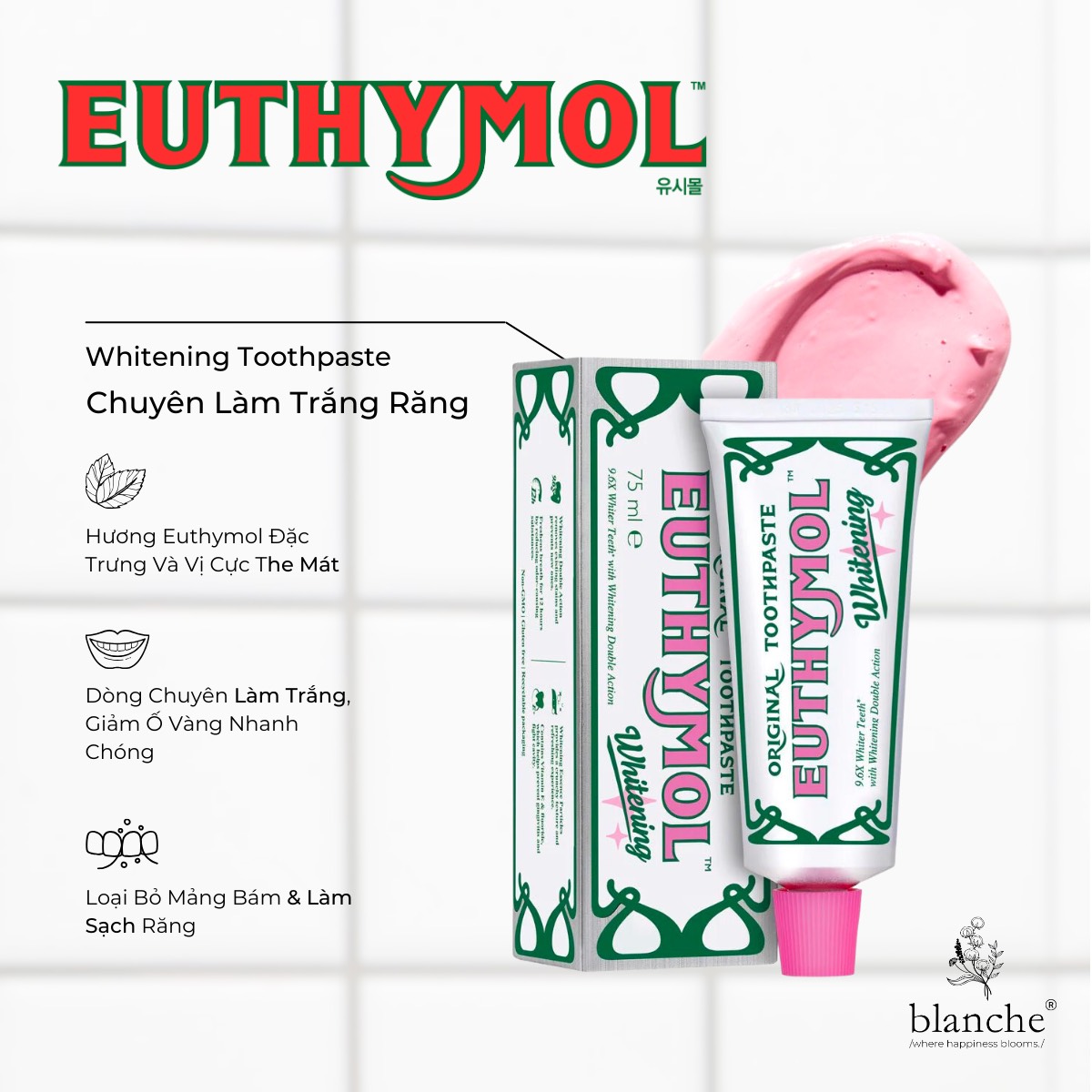 Kem Đánh Răng Euthymol Toothpaste Whitening 106g Thương Hiệu Kem Đánh Răng