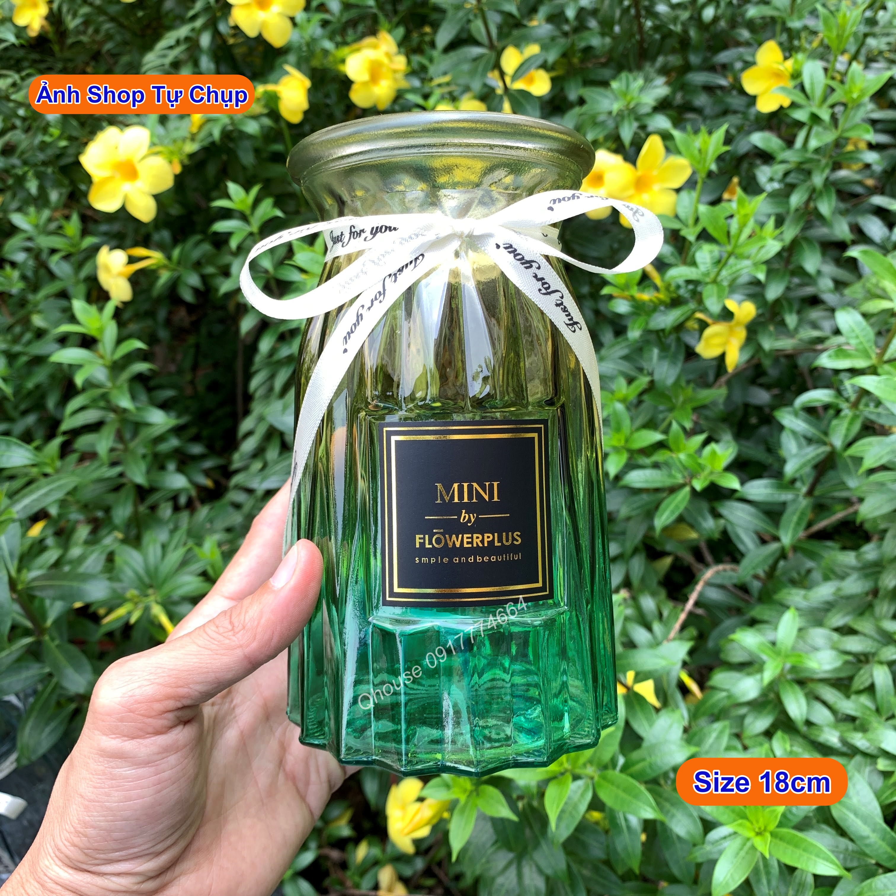 Lọ hoa thuỷ tinh múi khế cột nơ trang trí nhà cửa Qhouse , bình hoa để bàn trang trí Vintage