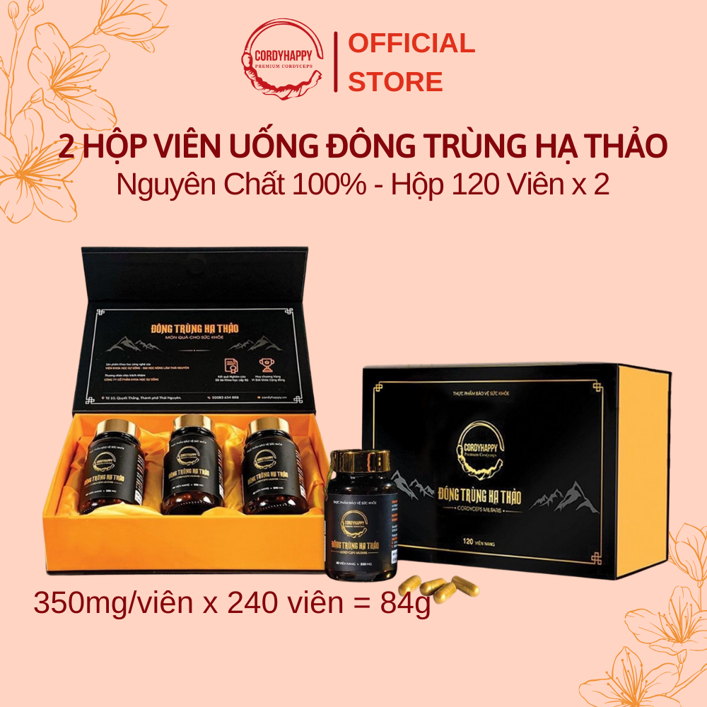 Combo 2 hộp viên uống đông trùng hạ thảo nguyên chất 100% cordyhappy - hộp 120 viên