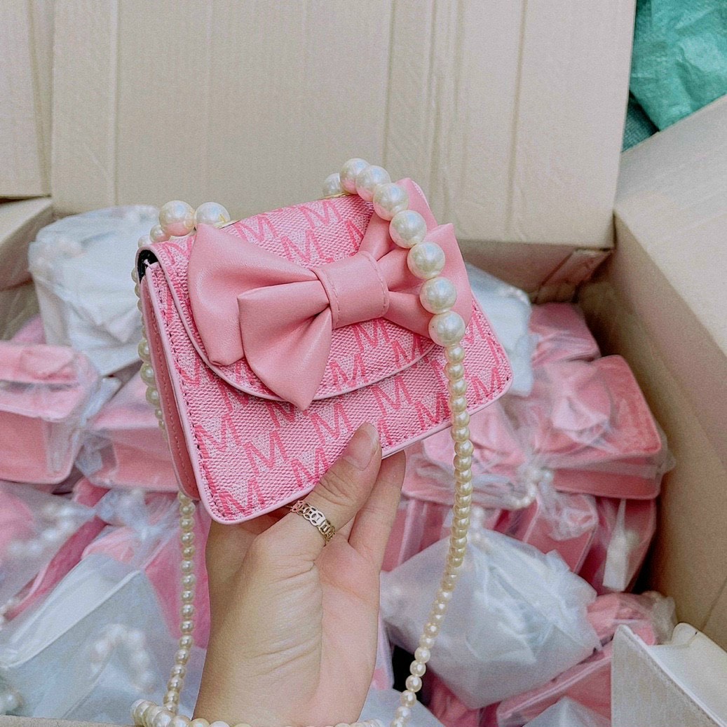 Túi xách nữ mini nơ ngọc màu hồng siêu xinh