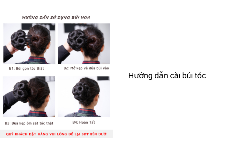 Búi tóc giả trung niên cao cấp dầy đẹp, kẹp tóc giả cổ trang BÚI HOA KHÔNG ĐÁ