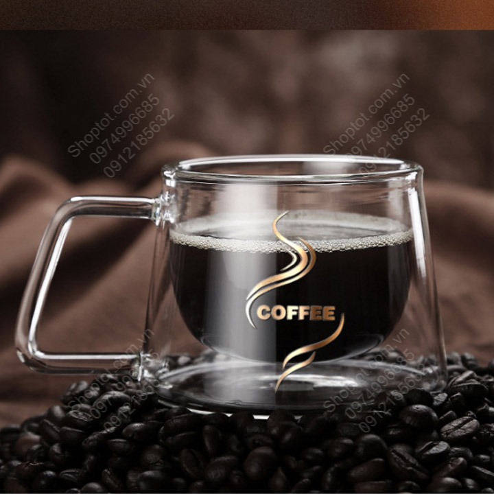 Ly uống cà phê bằng thủy tinh loại 2 lớp, chuyên dùng uống cà phê, uống trà loại 200ml hoặc 300m khách tùy chọn