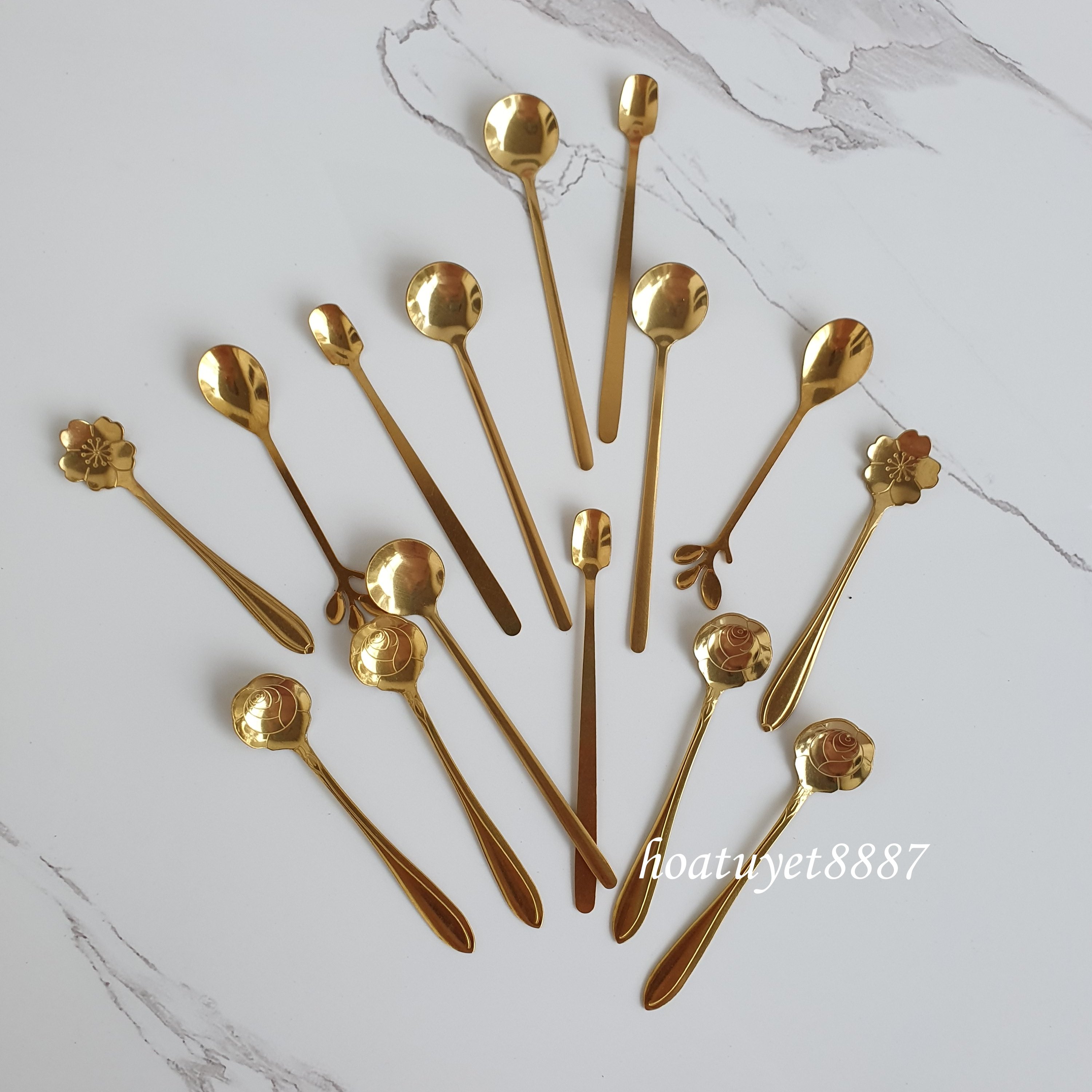 Thìa muỗng cà phê inox mạ vàng ảnh thật