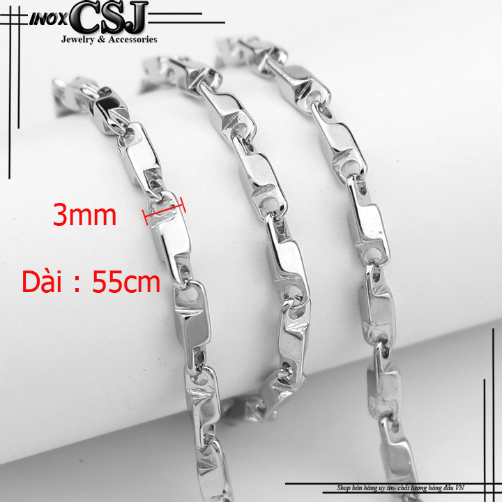 DÂY CHUYỀN INOX NAM HỎA TIỂN 3LY MẮC NGẮN VUÔNG KHÔNG PHAI MÀU THỜI TRANG ĐẸP CHẤT LƯỢNG DN090